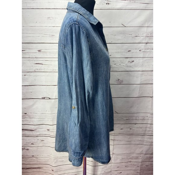 Side stitch womens Demim Tunic Blouse Medium - Picture 2 of 9